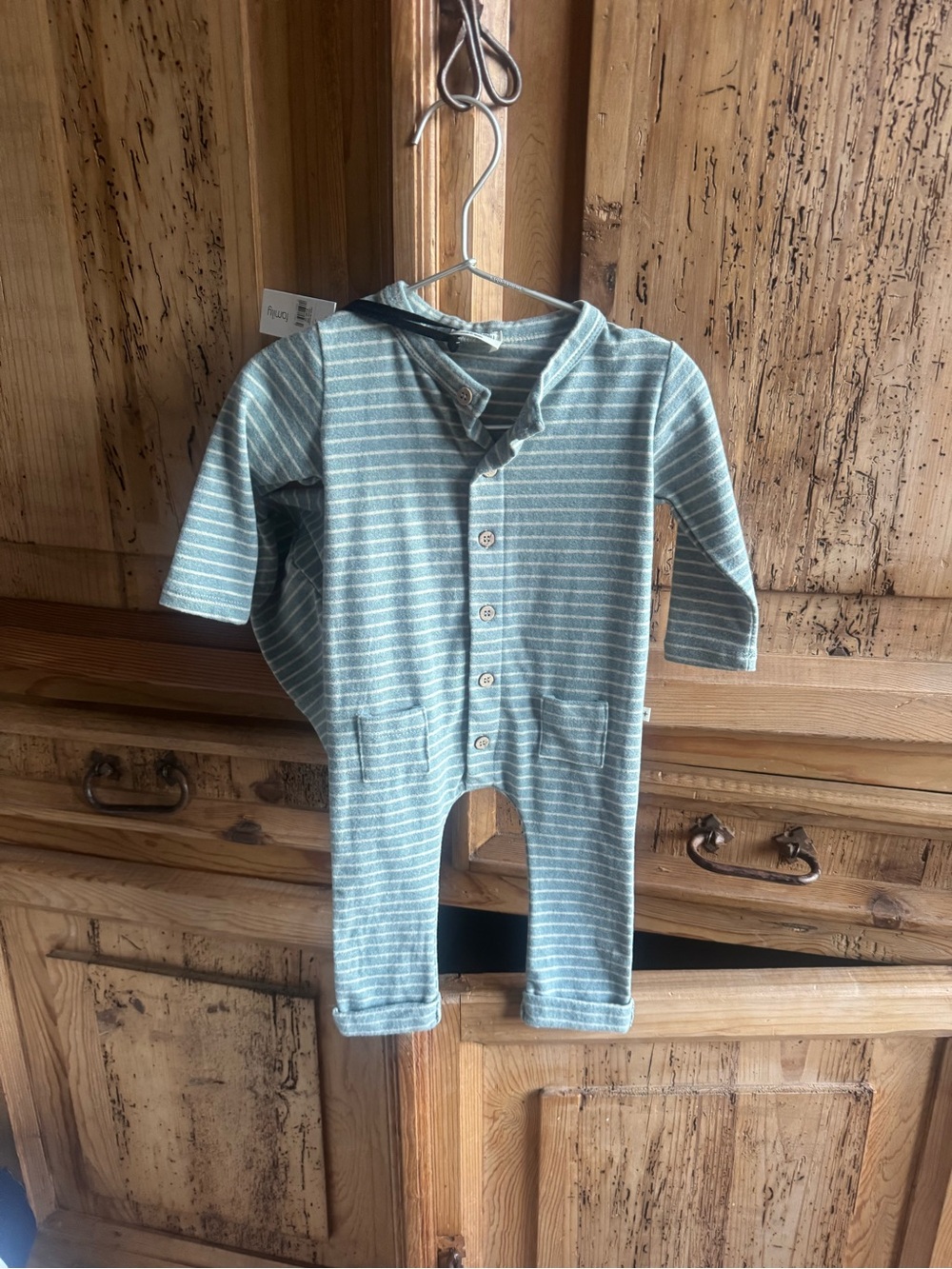Striped Green Baby One-Piece Bodysuit with Front Buttons